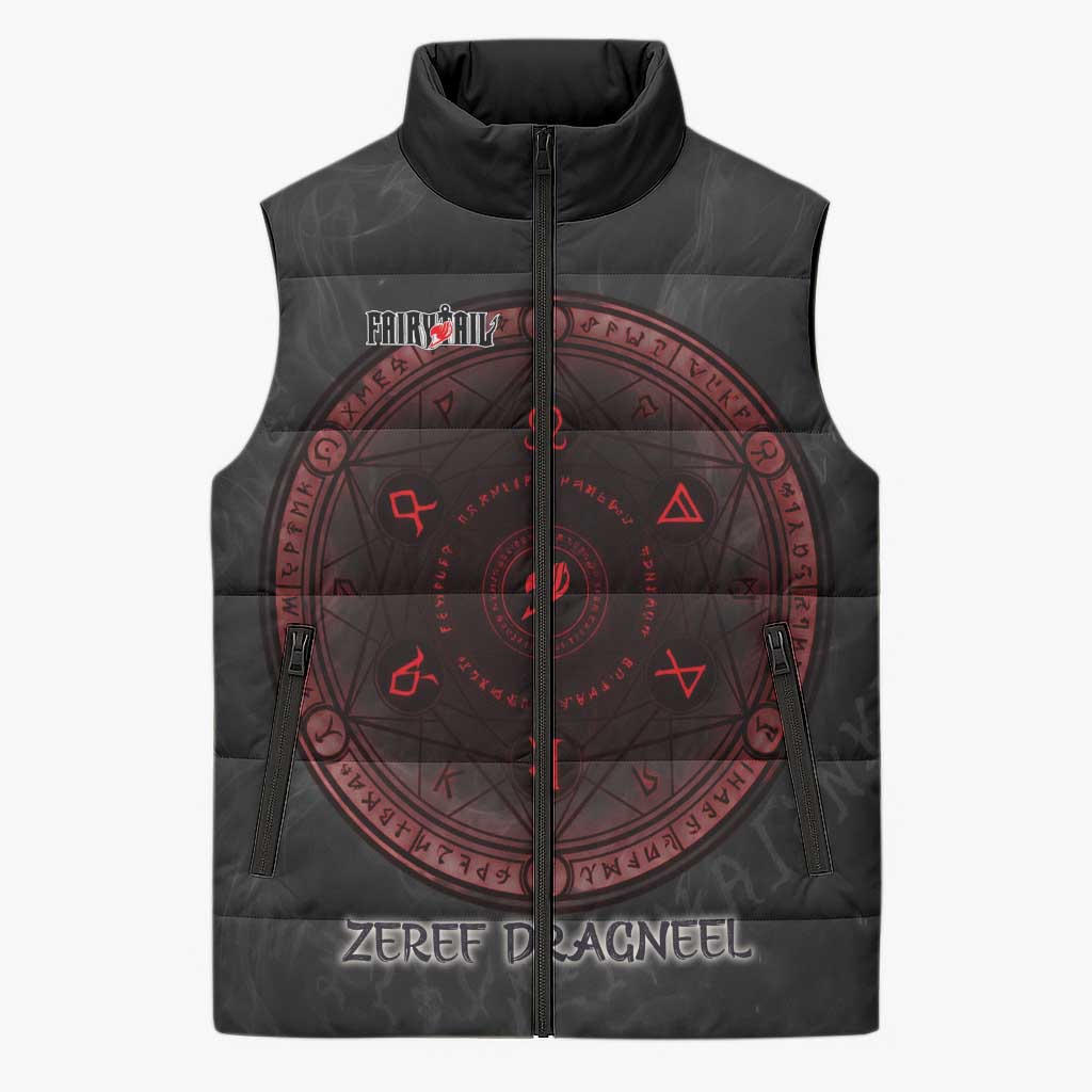 Zeref Dragneel Fairy Tail Sleeveless Puffer Jacket Dark Magic Circle Design with E.N.D Demon Aesthetic