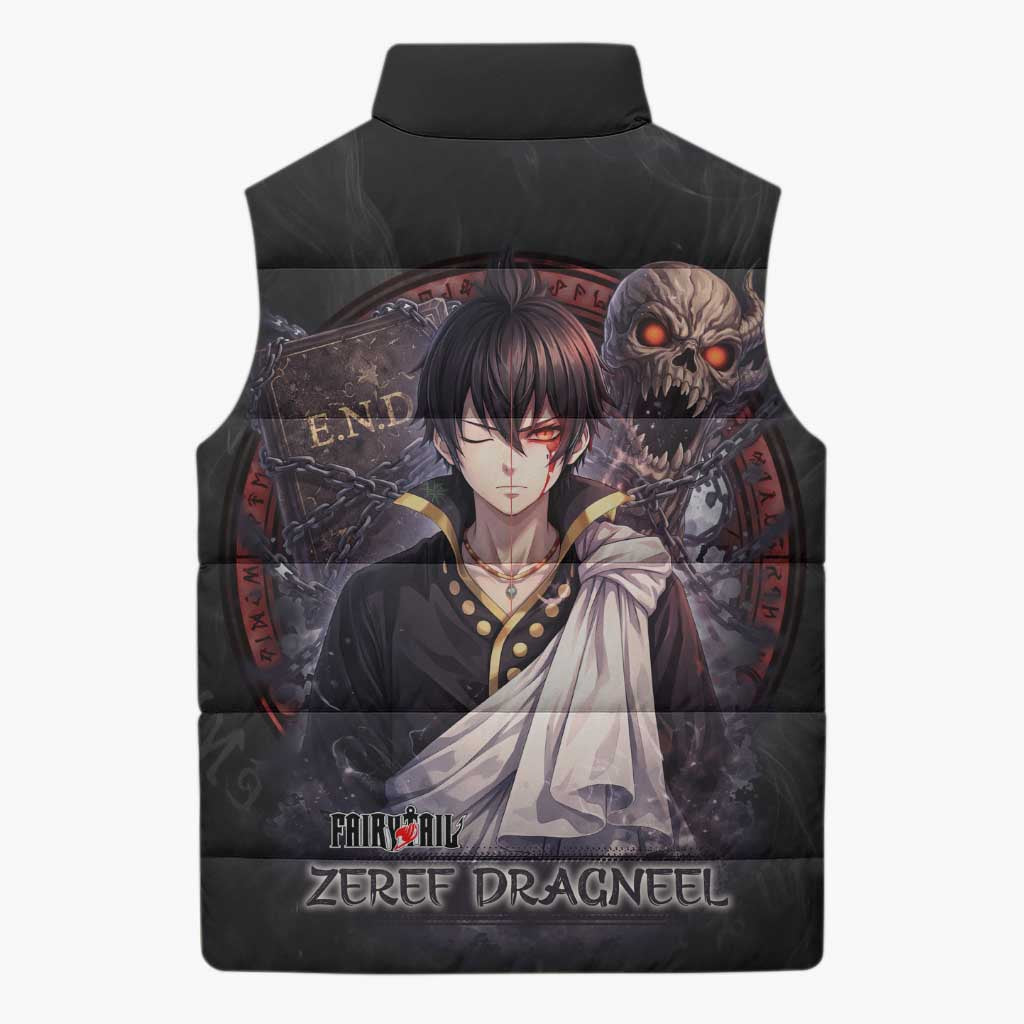 Zeref Dragneel Fairy Tail Sleeveless Puffer Jacket Dark Magic Circle Design with E.N.D Demon Aesthetic