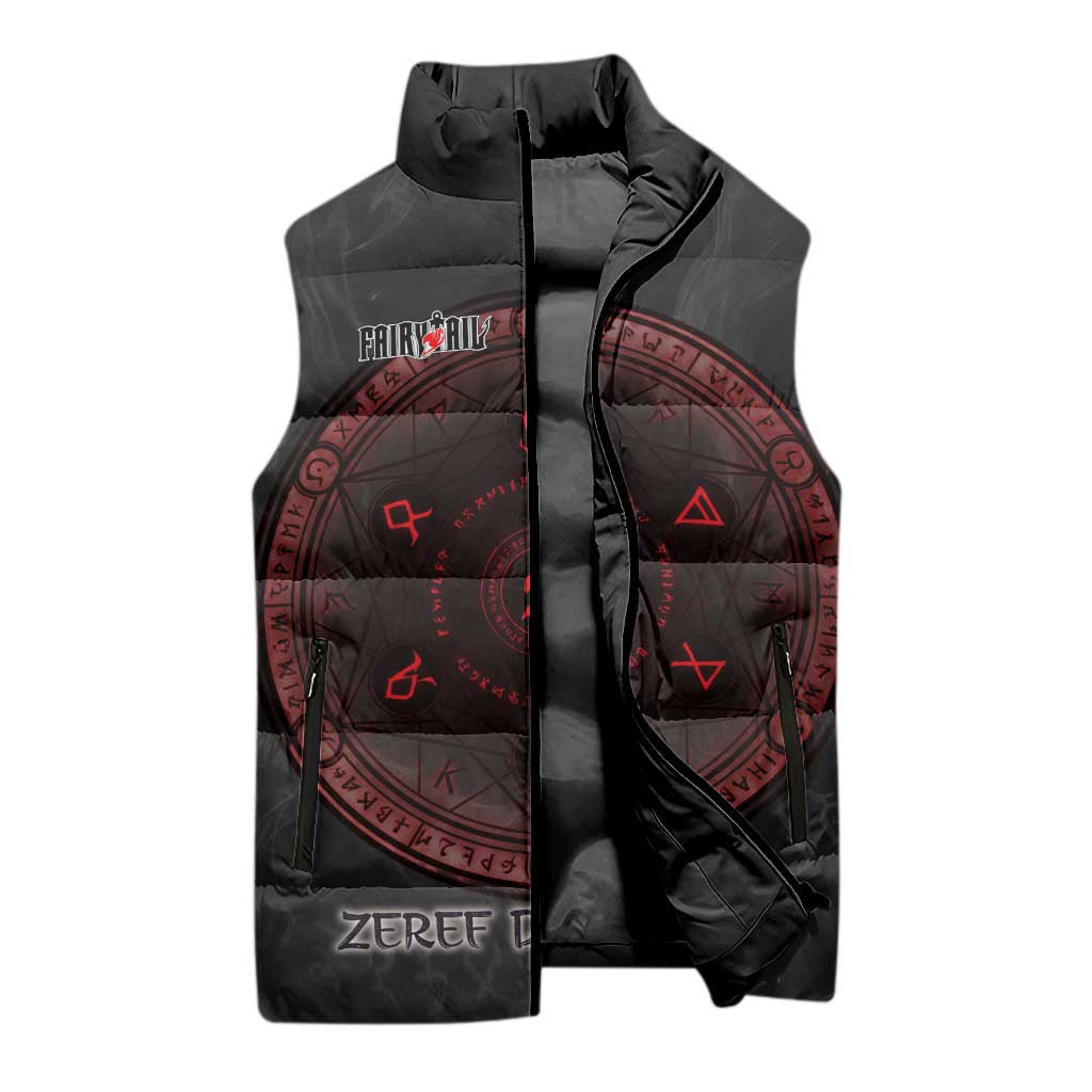 Zeref Dragneel Fairy Tail Sleeveless Puffer Jacket Dark Magic Circle Design with E.N.D Demon Aesthetic