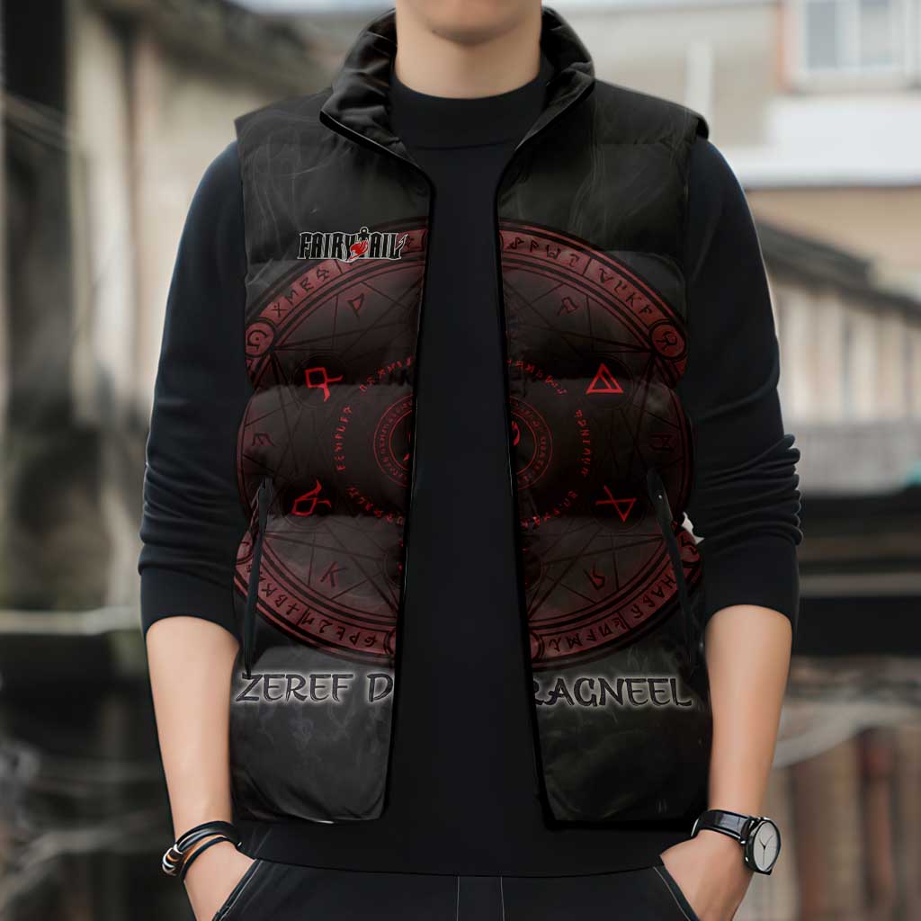 Zeref Dragneel Fairy Tail Sleeveless Puffer Jacket Dark Magic Circle Design with E.N.D Demon Aesthetic