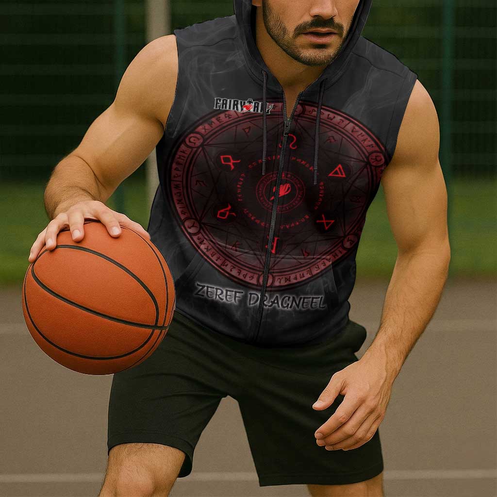Zeref Dragneel Fairy Tail Sleeveless Zip Hoodie Dark Magic Circle Design with E.N.D Demon Aesthetic