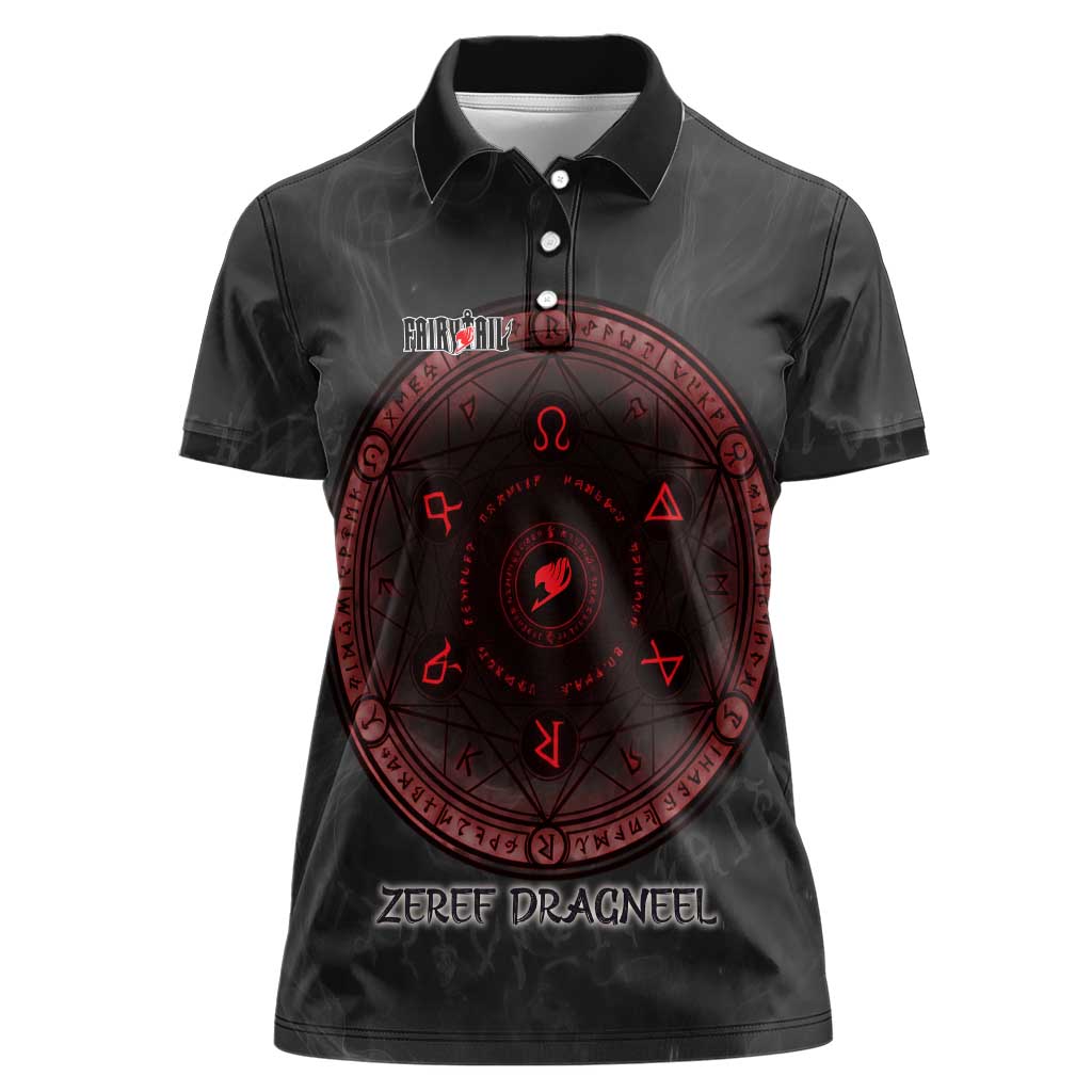 Zeref Dragneel Fairy Tail Women Polo Shirt Dark Magic Circle Design with E.N.D Demon Aesthetic