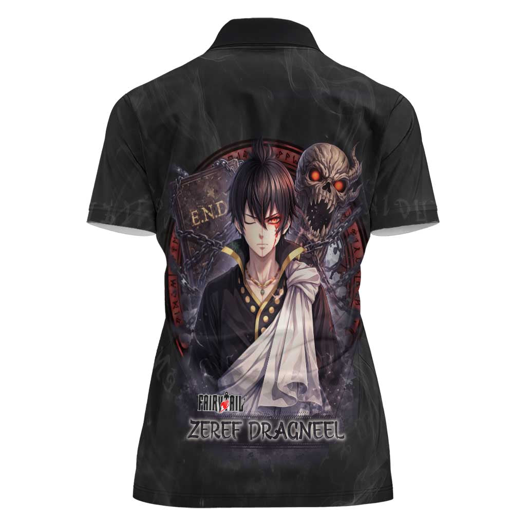 Zeref Dragneel Fairy Tail Women Polo Shirt Dark Magic Circle Design with E.N.D Demon Aesthetic