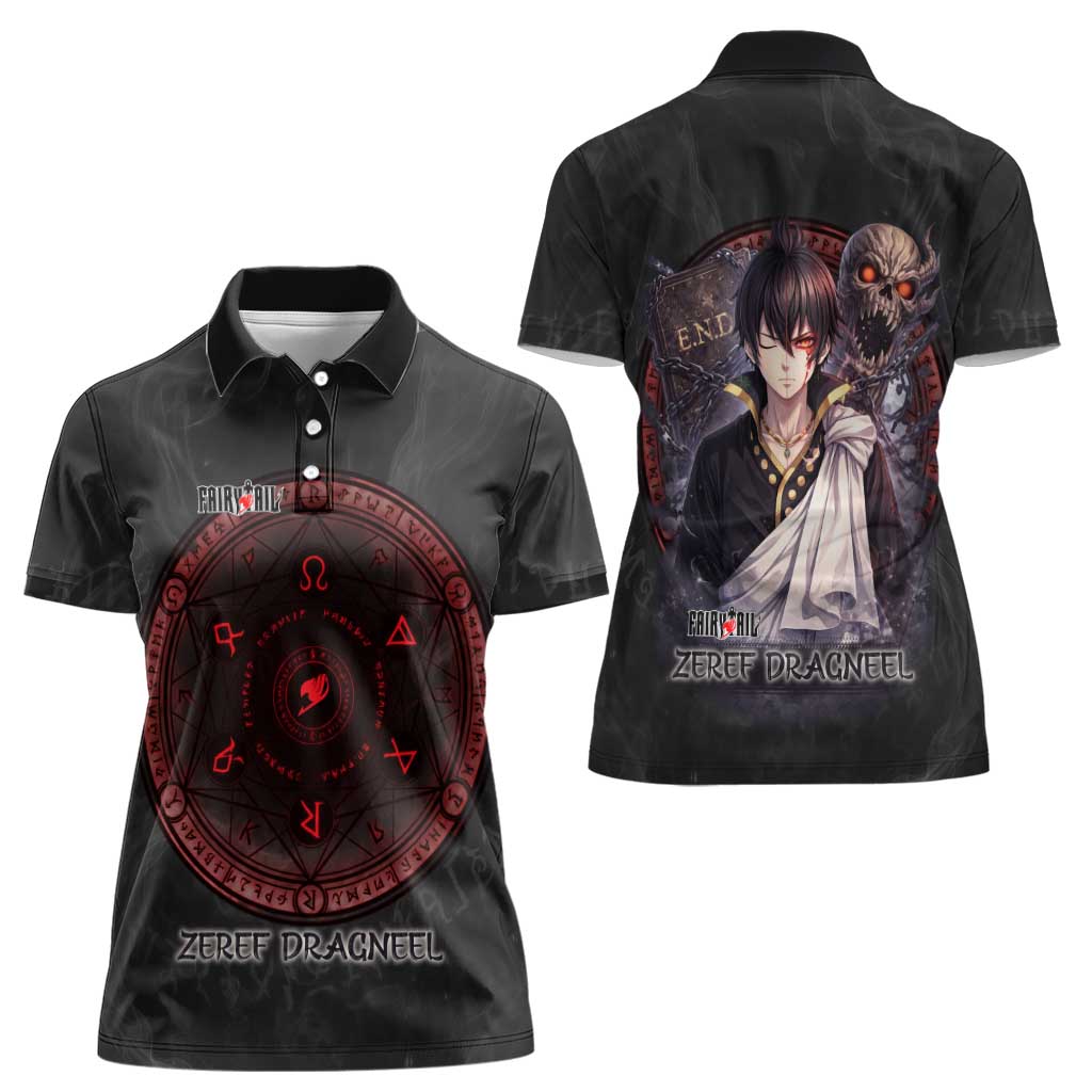 Zeref Dragneel Fairy Tail Women Polo Shirt Dark Magic Circle Design with E.N.D Demon Aesthetic
