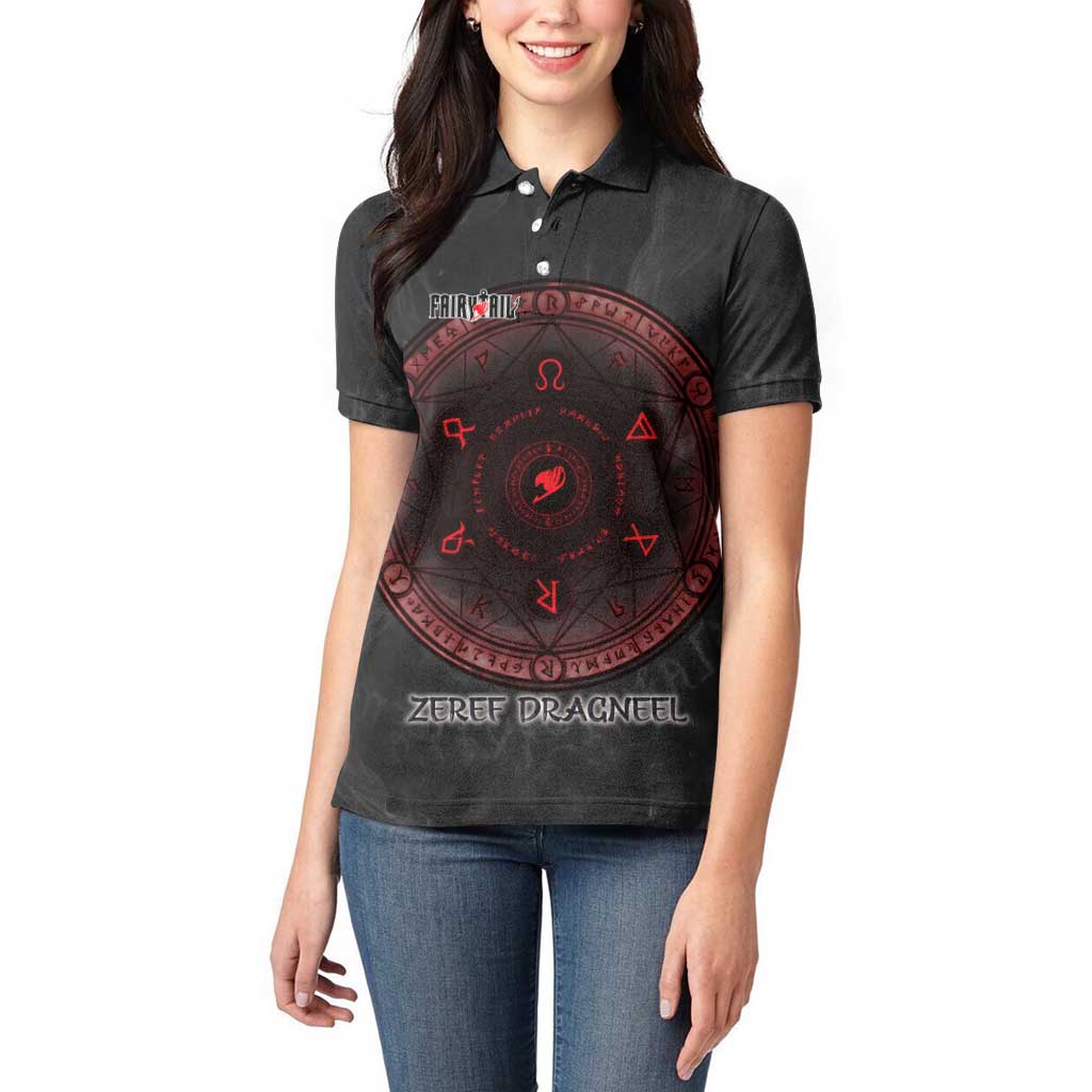 Zeref Dragneel Fairy Tail Women Polo Shirt Dark Magic Circle Design with E.N.D Demon Aesthetic