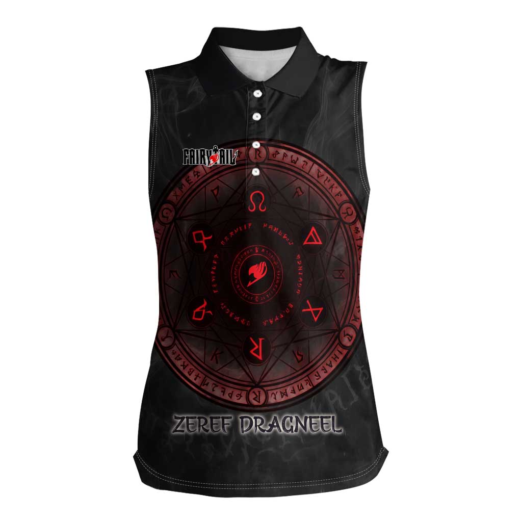Zeref Dragneel Fairy Tail Women Sleeveless Polo Shirt Dark Magic Circle Design with E.N.D Demon Aesthetic