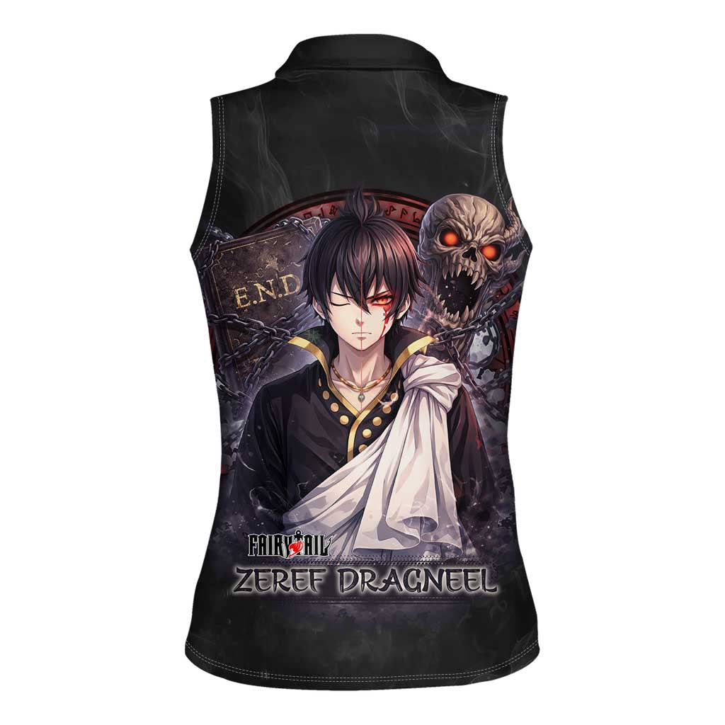 Zeref Dragneel Fairy Tail Women Sleeveless Polo Shirt Dark Magic Circle Design with E.N.D Demon Aesthetic