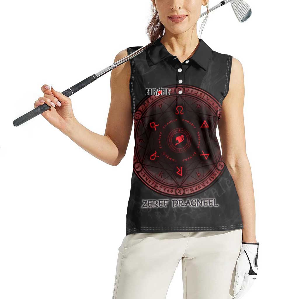 Zeref Dragneel Fairy Tail Women Sleeveless Polo Shirt Dark Magic Circle Design with E.N.D Demon Aesthetic