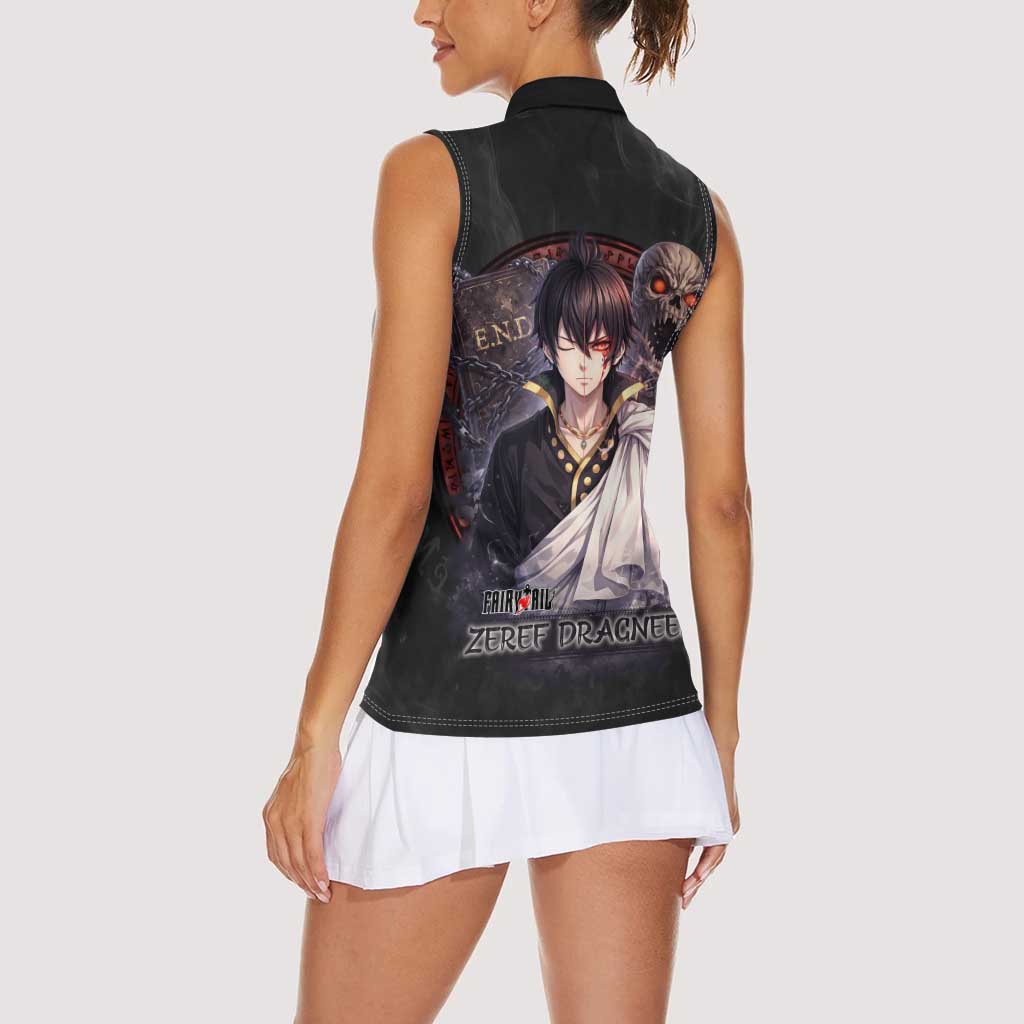 Zeref Dragneel Fairy Tail Women Sleeveless Polo Shirt Dark Magic Circle Design with E.N.D Demon Aesthetic