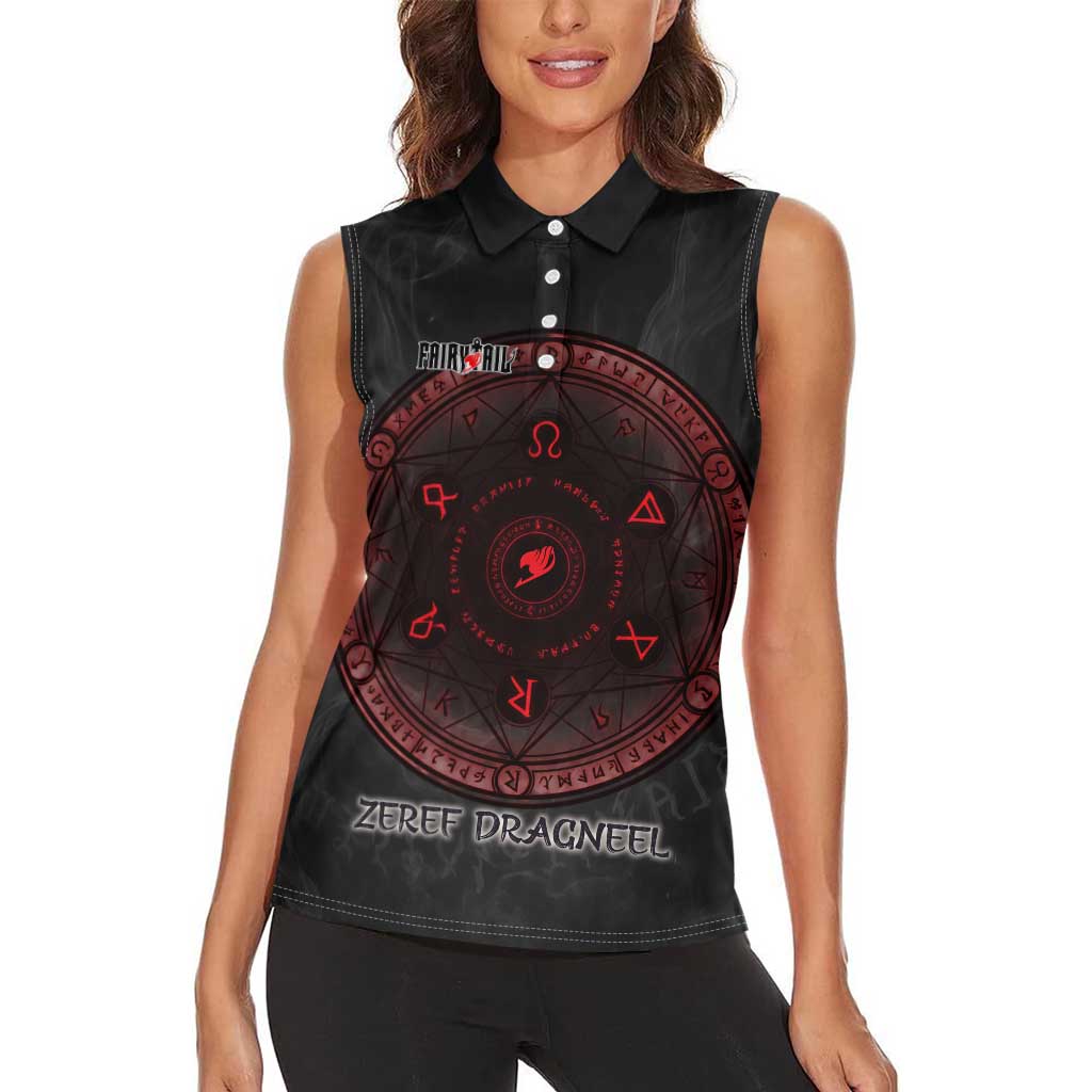 Zeref Dragneel Fairy Tail Women Sleeveless Polo Shirt Dark Magic Circle Design with E.N.D Demon Aesthetic