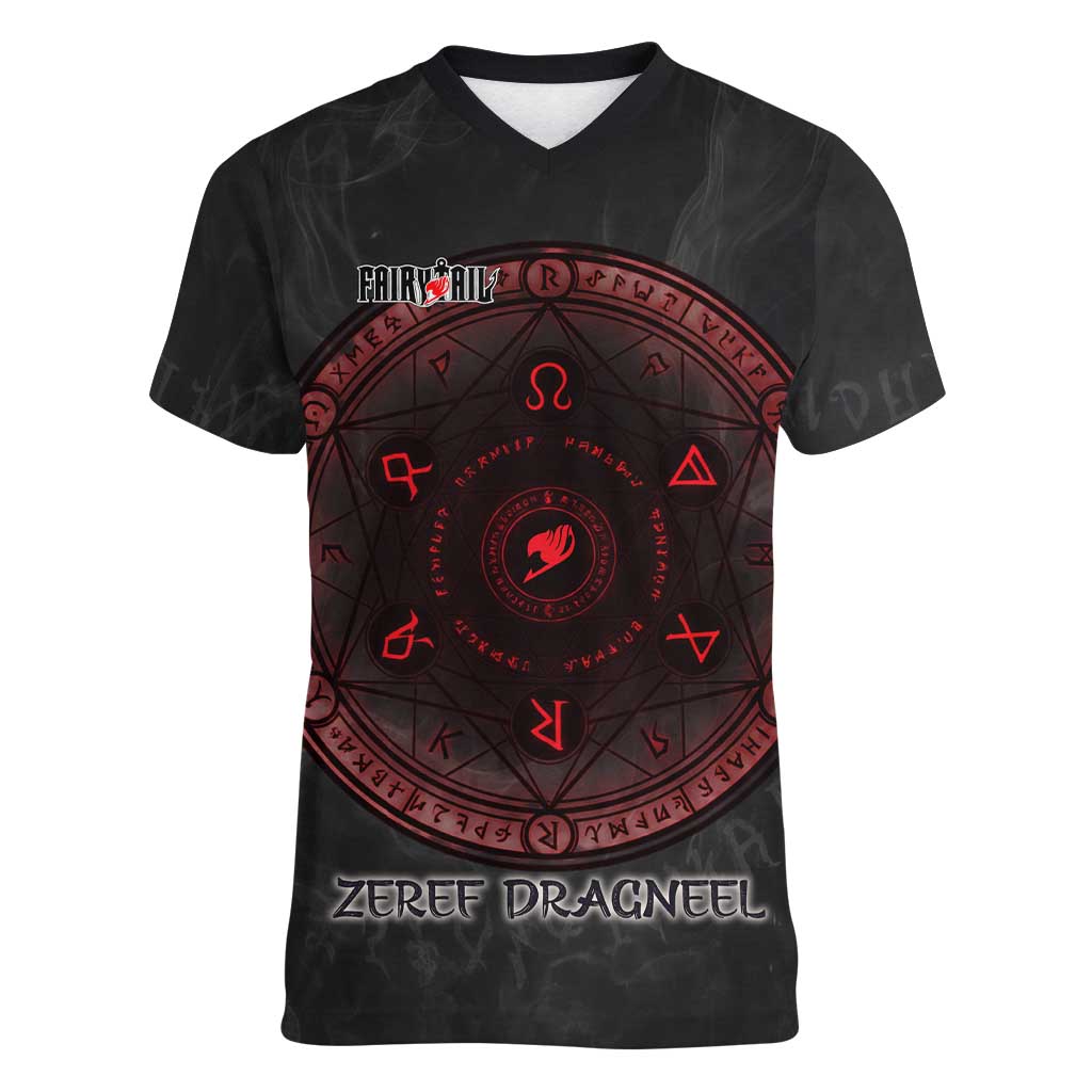 Zeref Dragneel Fairy Tail Women V-Neck T-Shirt Dark Magic Circle Design with E.N.D Demon Aesthetic