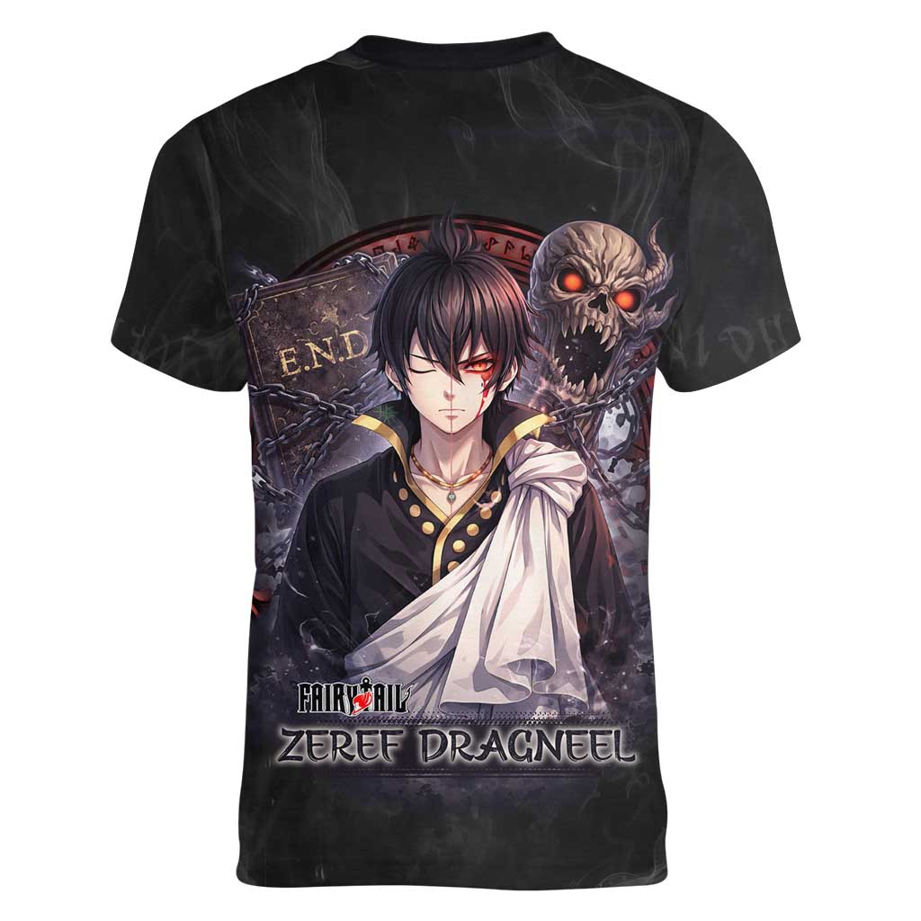 Zeref Dragneel Fairy Tail Women V-Neck T-Shirt Dark Magic Circle Design with E.N.D Demon Aesthetic