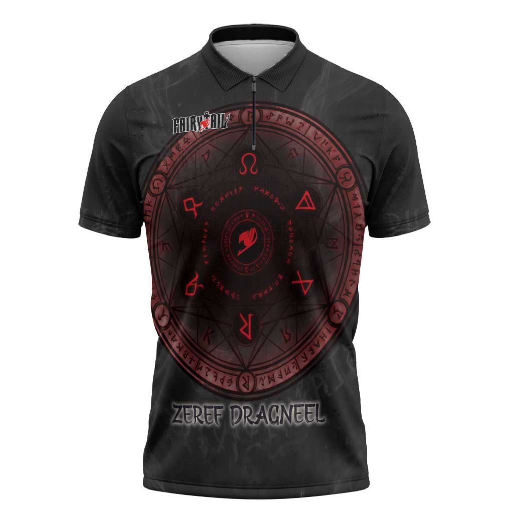 Zeref Dragneel Fairy Tail Zipper Polo Shirt Dark Magic Circle Design with E.N.D Demon Aesthetic