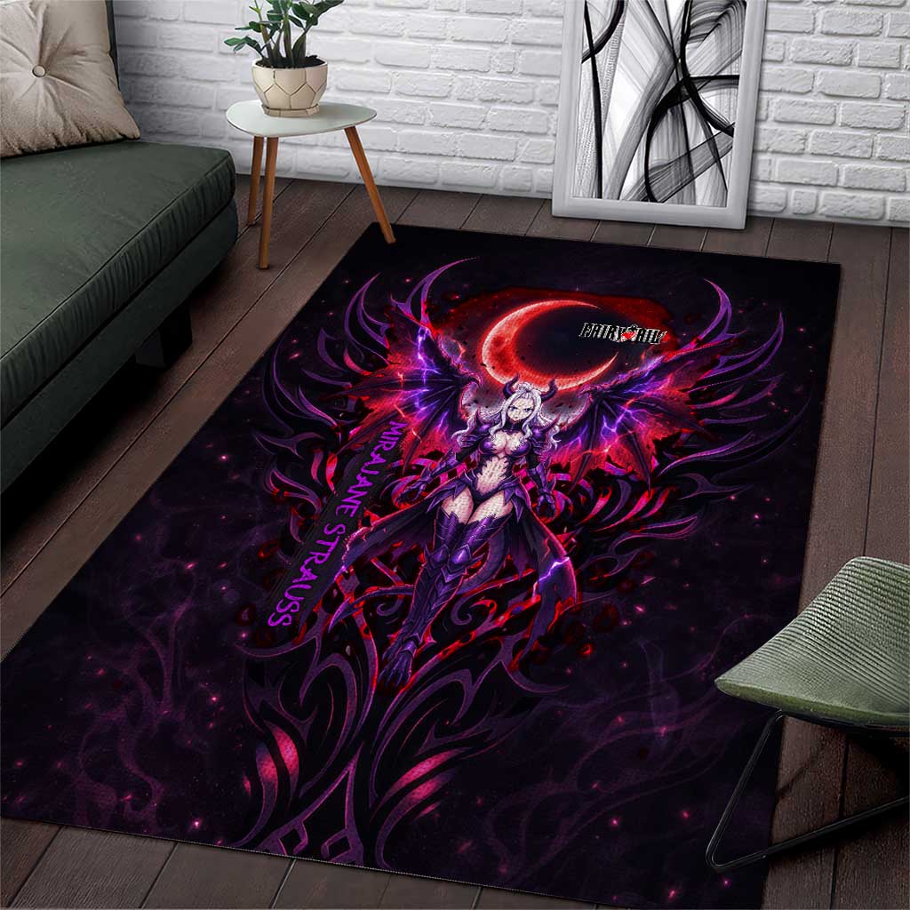 Mirajane Strauss Demon Form Fairy Tail Area Rug Crimson Moon Demon Aesthetic with Gothic Purple Tribal Design