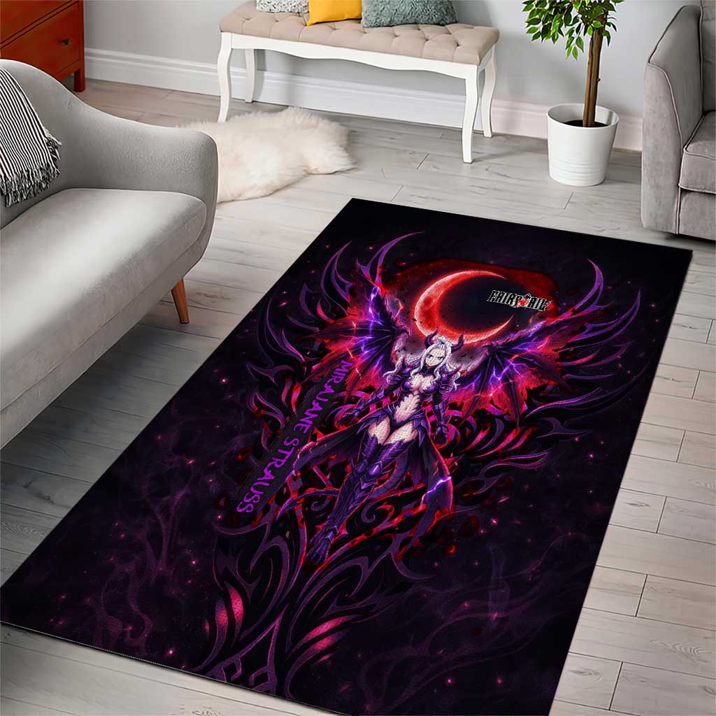 Mirajane Strauss Demon Form Fairy Tail Area Rug Crimson Moon Demon Aesthetic with Gothic Purple Tribal Design