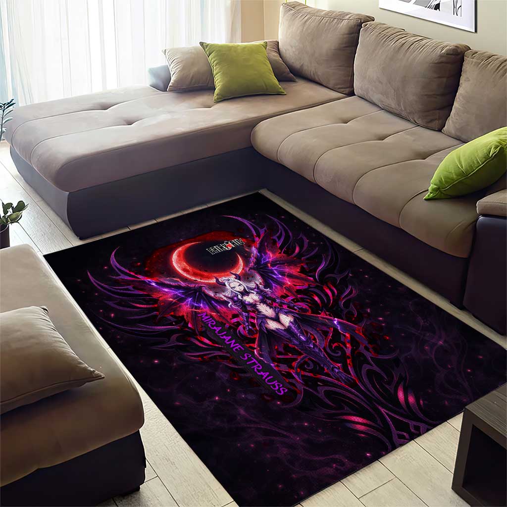 Mirajane Strauss Demon Form Fairy Tail Area Rug Crimson Moon Demon Aesthetic with Gothic Purple Tribal Design