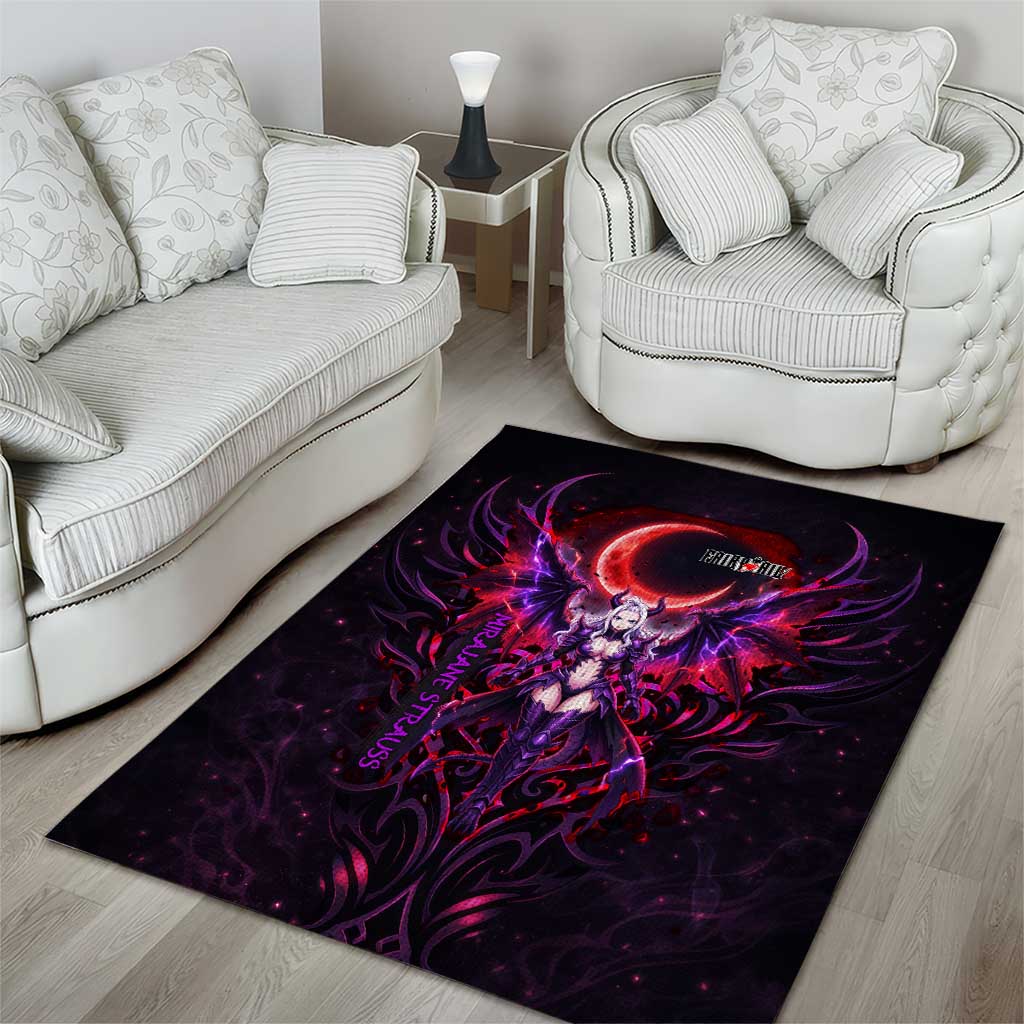 Mirajane Strauss Demon Form Fairy Tail Area Rug Crimson Moon Demon Aesthetic with Gothic Purple Tribal Design