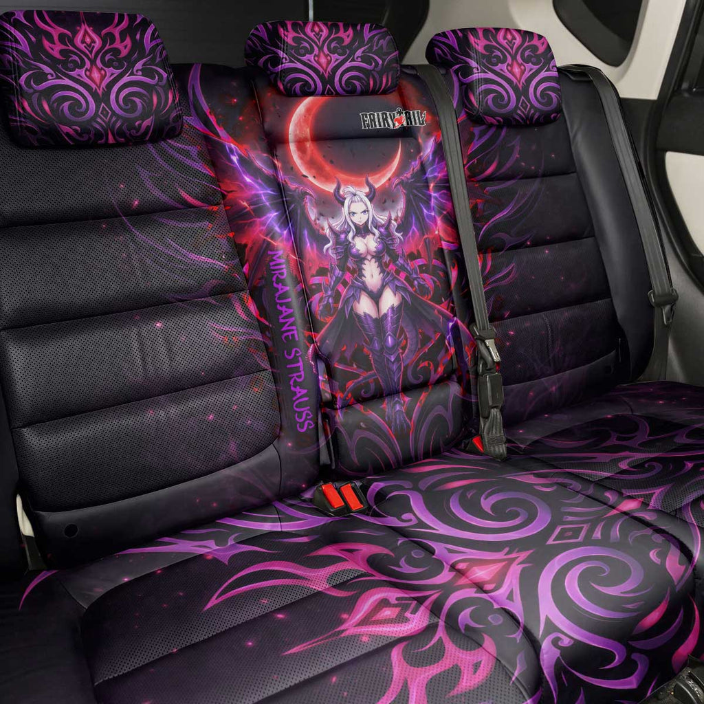 Mirajane Strauss Demon Form Fairy Tail Back Car Seat Cover Crimson Moon Demon Aesthetic with Gothic Purple Tribal Design
