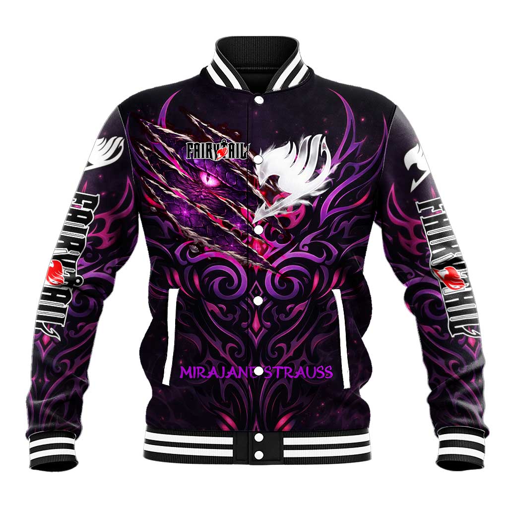 Mirajane Strauss Demon Form Fairy Tail Baseball Jacket Crimson Moon Demon Aesthetic with Gothic Purple Tribal Design
