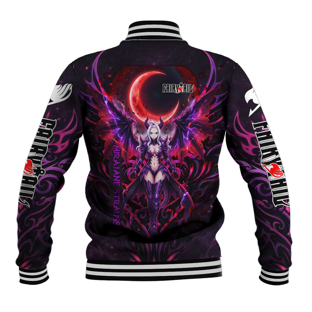 Mirajane Strauss Demon Form Fairy Tail Baseball Jacket Crimson Moon Demon Aesthetic with Gothic Purple Tribal Design