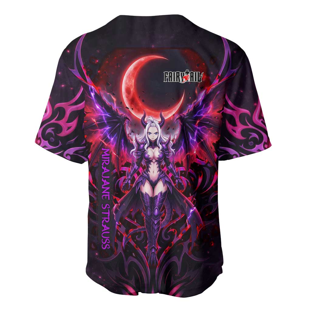 Mirajane Strauss Demon Form Fairy Tail Baseball Jersey Crimson Moon Demon Aesthetic with Gothic Purple Tribal Design