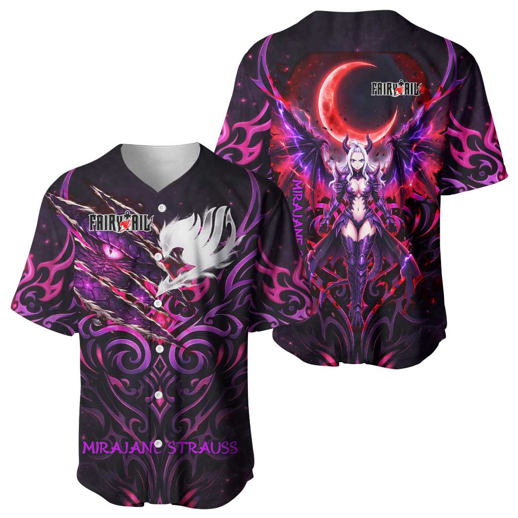 Mirajane Strauss Demon Form Fairy Tail Baseball Jersey Crimson Moon Demon Aesthetic with Gothic Purple Tribal Design