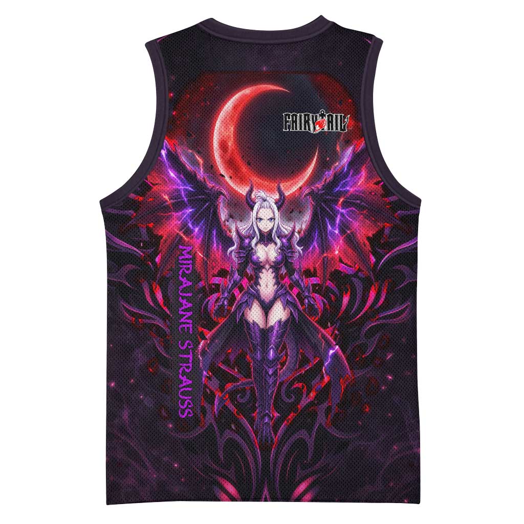 Mirajane Strauss Demon Form Fairy Tail Basketball Jersey Crimson Moon Demon Aesthetic with Gothic Purple Tribal Design