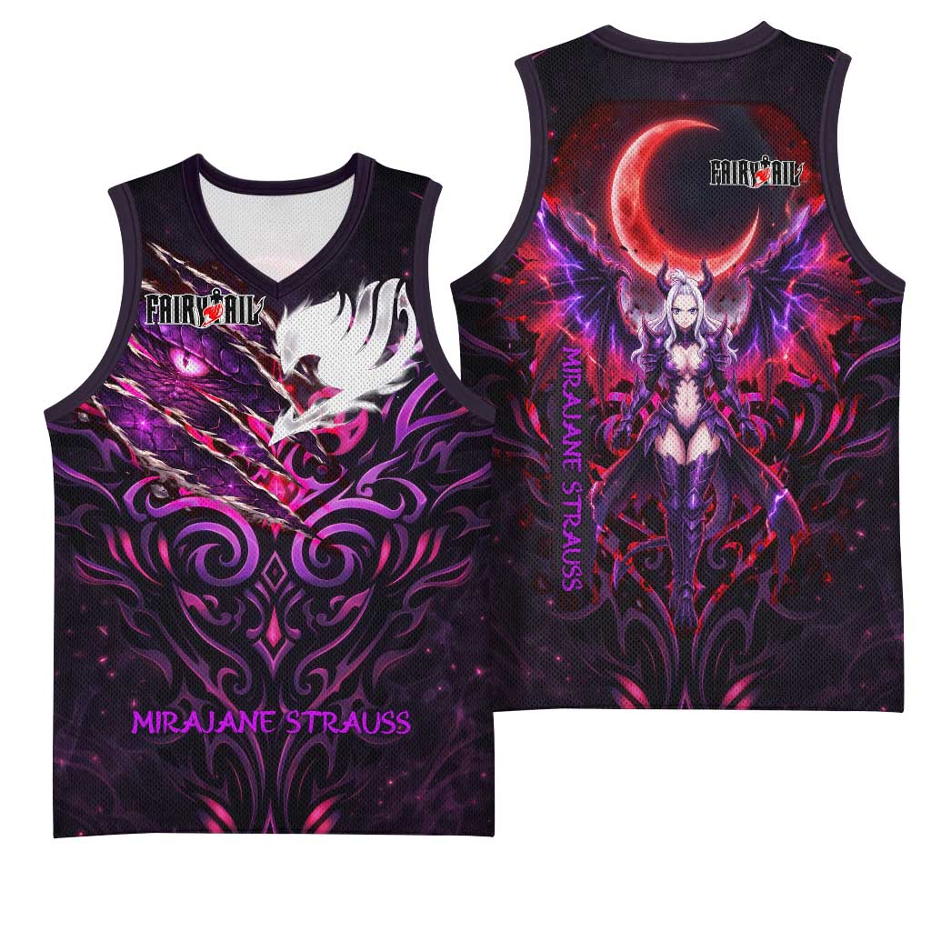 Mirajane Strauss Demon Form Fairy Tail Basketball Jersey Crimson Moon Demon Aesthetic with Gothic Purple Tribal Design
