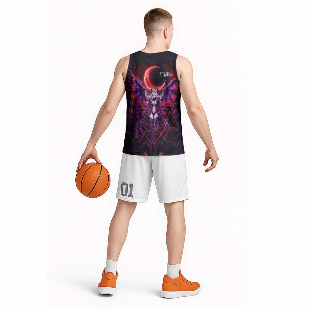 Mirajane Strauss Demon Form Fairy Tail Basketball Jersey Crimson Moon Demon Aesthetic with Gothic Purple Tribal Design