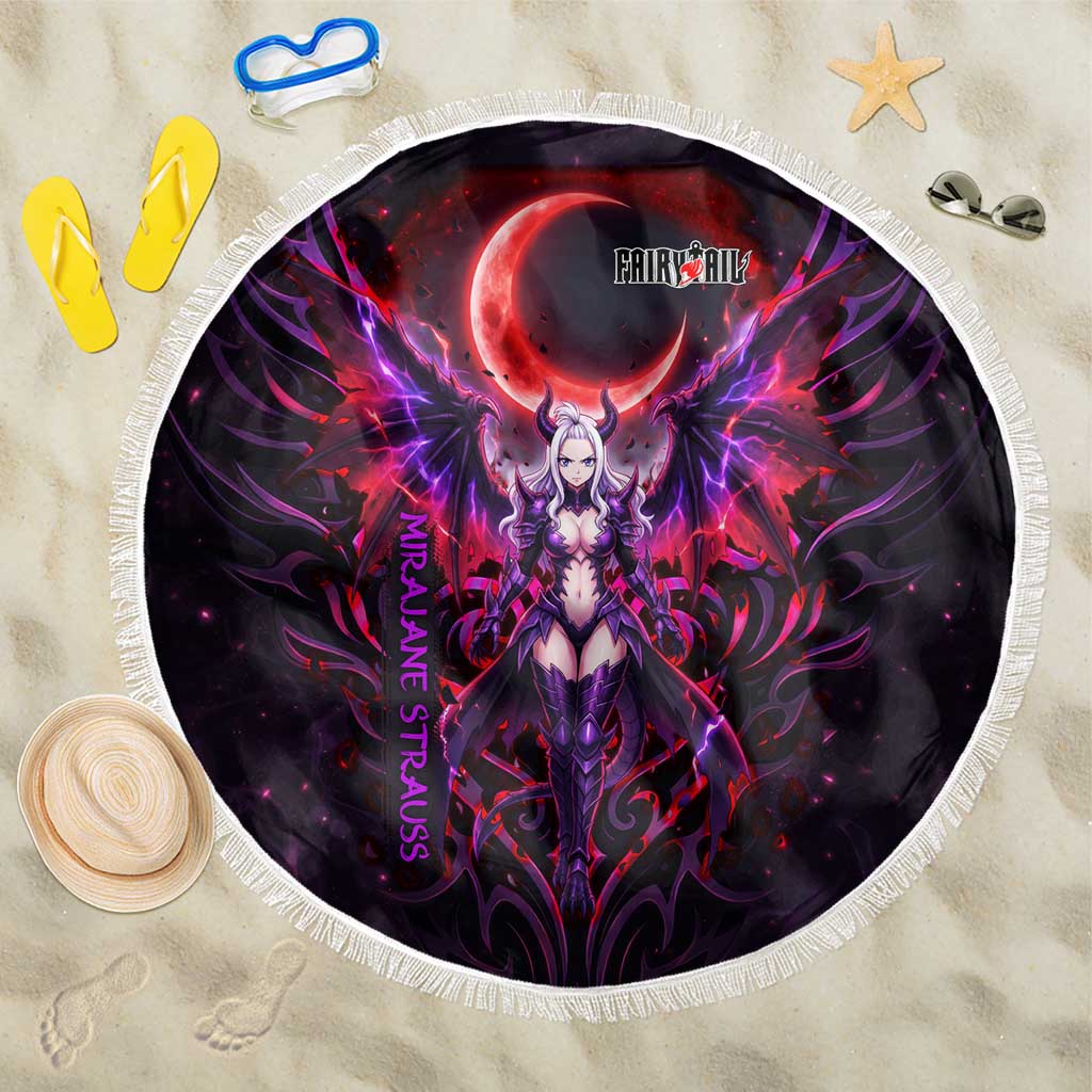 Mirajane Strauss Demon Form Fairy Tail Beach Blanket Crimson Moon Demon Aesthetic with Gothic Purple Tribal Design