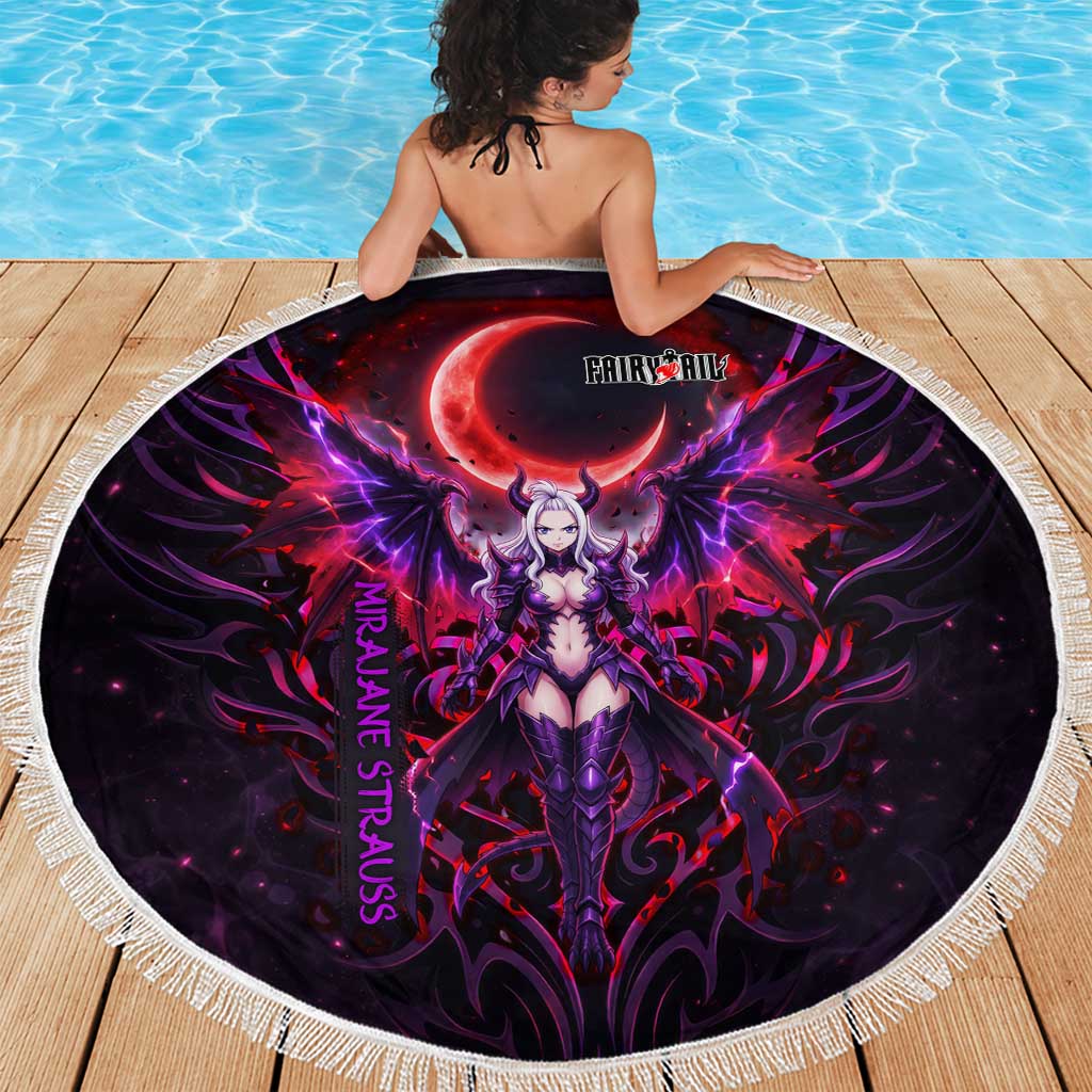 Mirajane Strauss Demon Form Fairy Tail Beach Blanket Crimson Moon Demon Aesthetic with Gothic Purple Tribal Design