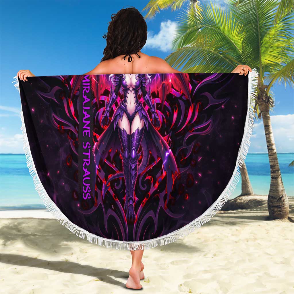 Mirajane Strauss Demon Form Fairy Tail Beach Blanket Crimson Moon Demon Aesthetic with Gothic Purple Tribal Design