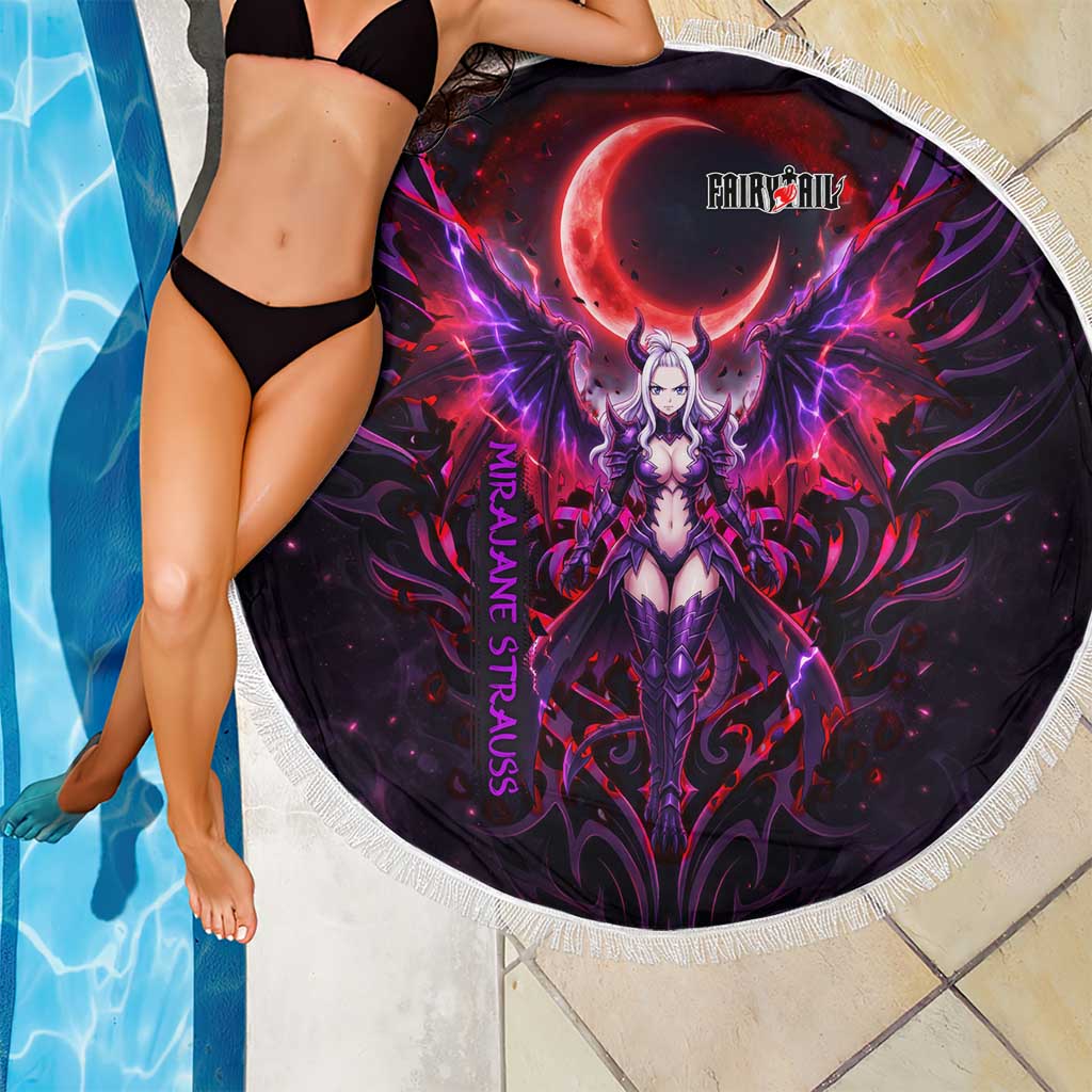 Mirajane Strauss Demon Form Fairy Tail Beach Blanket Crimson Moon Demon Aesthetic with Gothic Purple Tribal Design