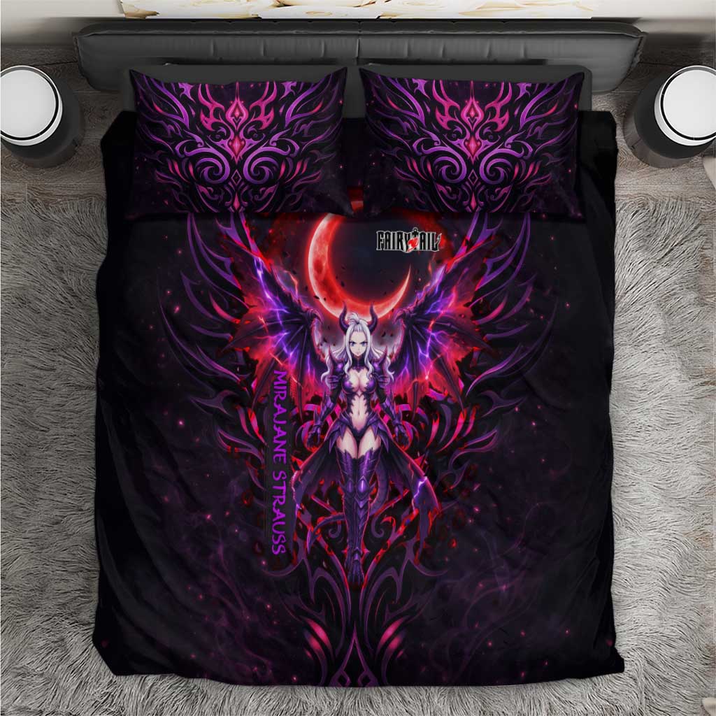Mirajane Strauss Demon Form Fairy Tail Bedding Set Crimson Moon Demon Aesthetic with Gothic Purple Tribal Design