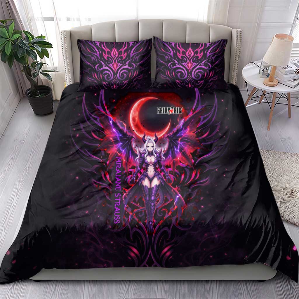 Mirajane Strauss Demon Form Fairy Tail Bedding Set Crimson Moon Demon Aesthetic with Gothic Purple Tribal Design