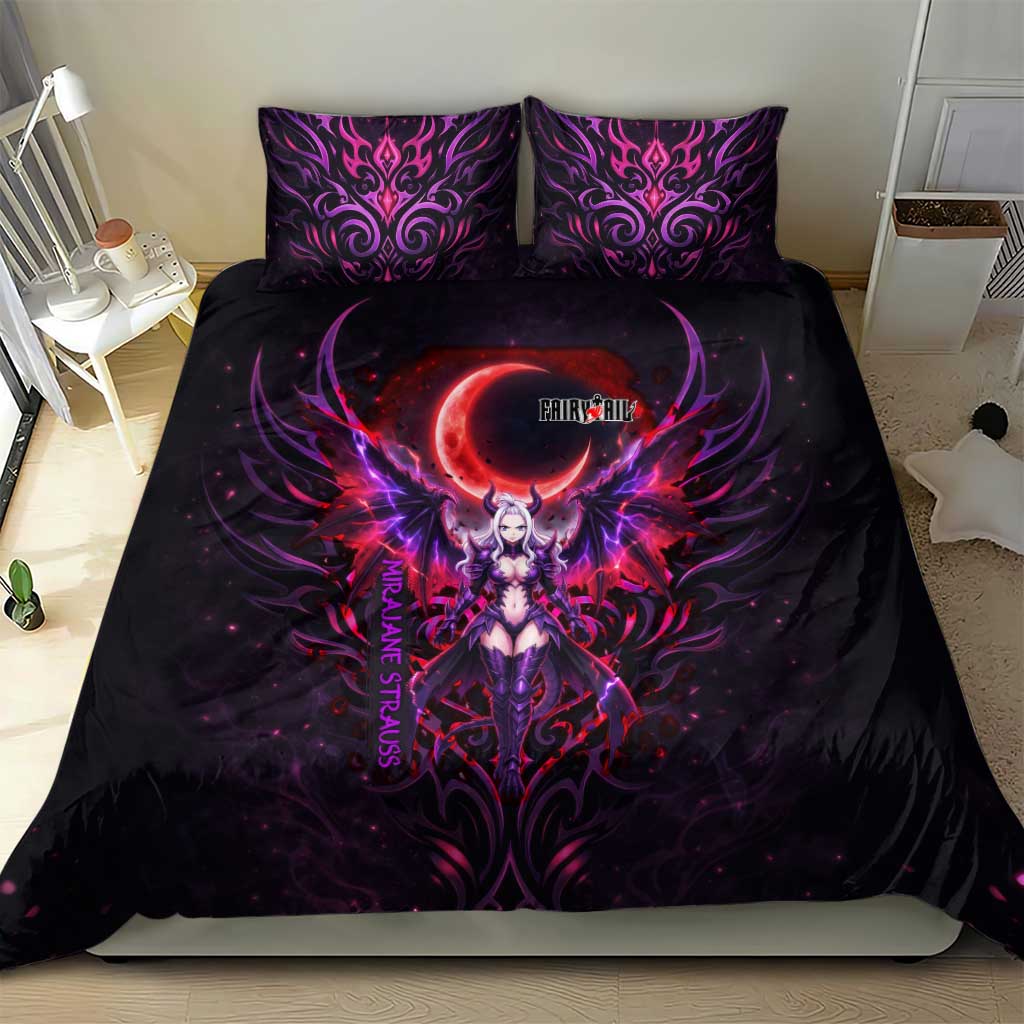 Mirajane Strauss Demon Form Fairy Tail Bedding Set Crimson Moon Demon Aesthetic with Gothic Purple Tribal Design