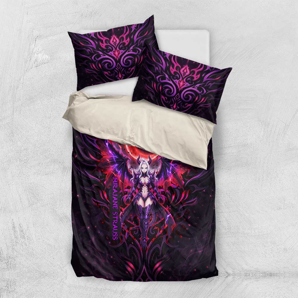 Mirajane Strauss Demon Form Fairy Tail Bedding Set Crimson Moon Demon Aesthetic with Gothic Purple Tribal Design
