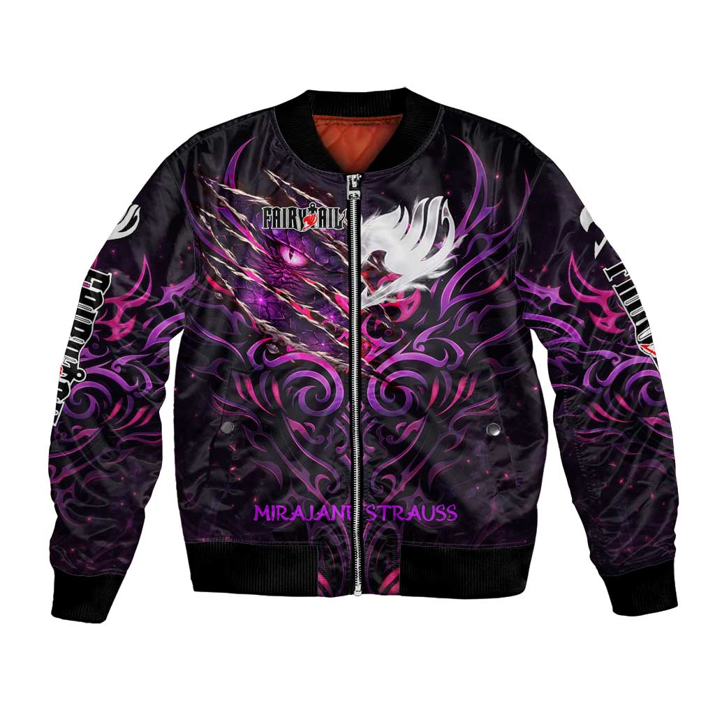 Mirajane Strauss Demon Form Fairy Tail Bomber Jacket Crimson Moon Demon Aesthetic with Gothic Purple Tribal Design
