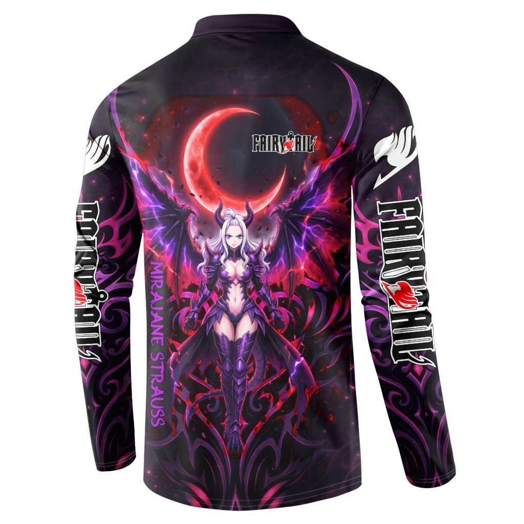 Mirajane Strauss Demon Form Fairy Tail Button Sweatshirt Crimson Moon Demon Aesthetic with Gothic Purple Tribal Design