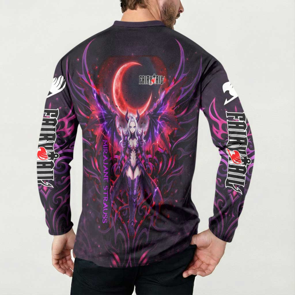 Mirajane Strauss Demon Form Fairy Tail Button Sweatshirt Crimson Moon Demon Aesthetic with Gothic Purple Tribal Design