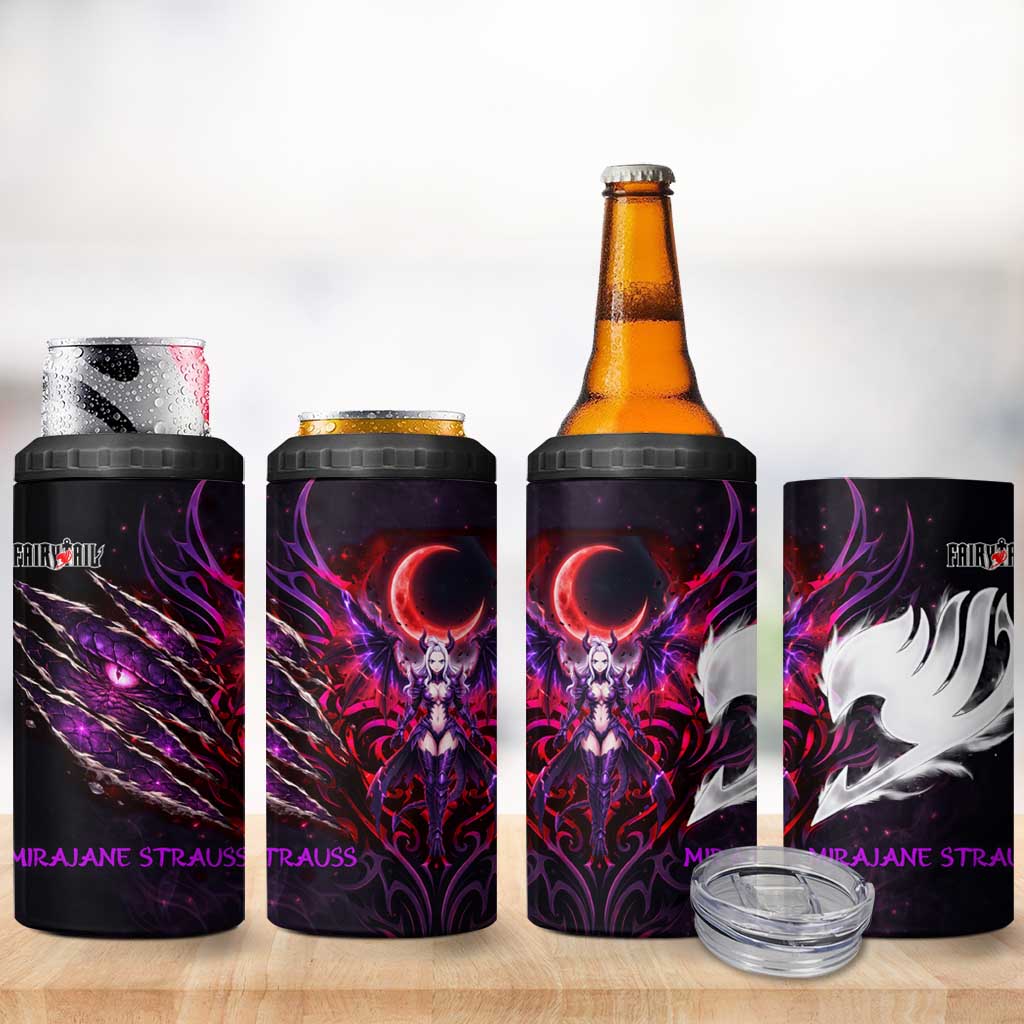 Mirajane Strauss Demon Form Fairy Tail 4 in 1 Can Cooler Tumbler Crimson Moon Demon Aesthetic with Gothic Purple Tribal Design