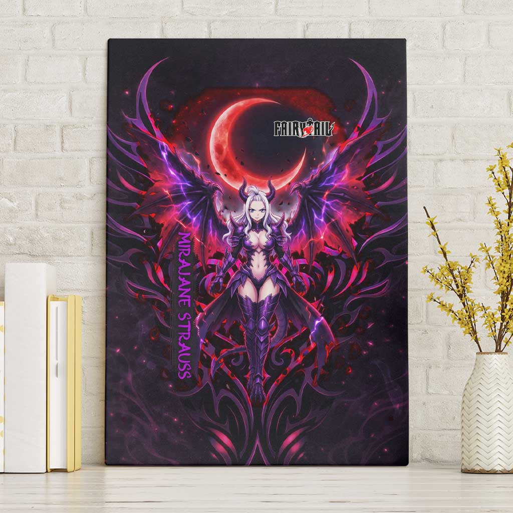 Mirajane Strauss Demon Form Fairy Tail Canvas Wall Art Crimson Moon Demon Aesthetic with Gothic Purple Tribal Design