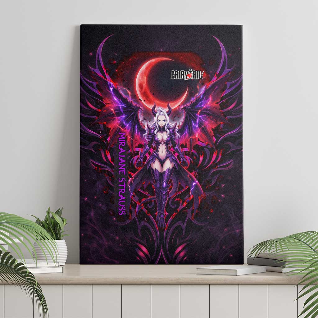 Mirajane Strauss Demon Form Fairy Tail Canvas Wall Art Crimson Moon Demon Aesthetic with Gothic Purple Tribal Design