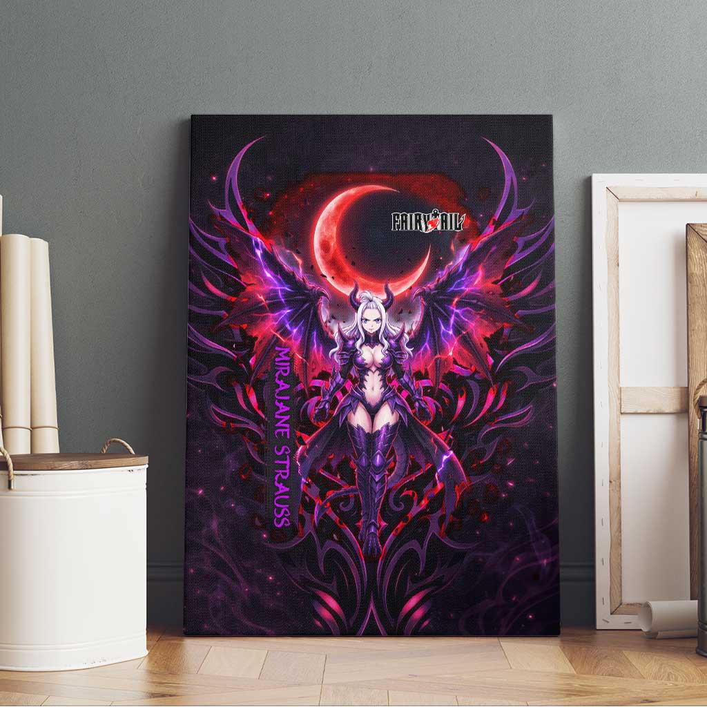 Mirajane Strauss Demon Form Fairy Tail Canvas Wall Art Crimson Moon Demon Aesthetic with Gothic Purple Tribal Design