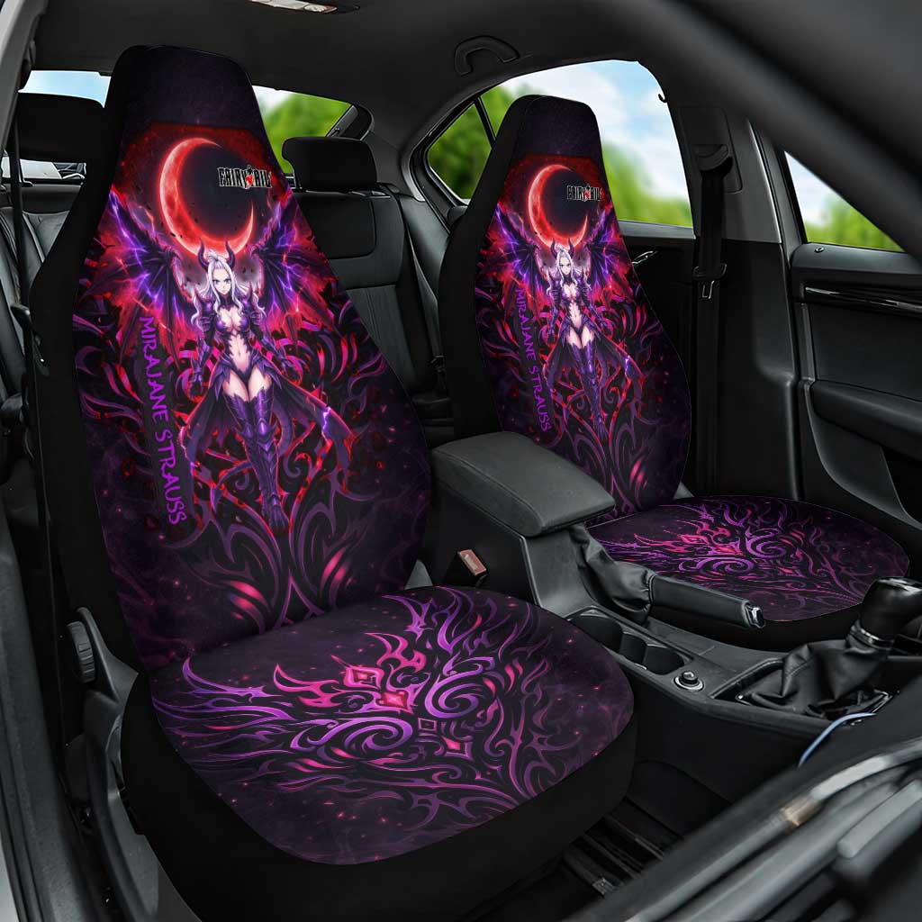 Mirajane Strauss Demon Form Fairy Tail Car Seat Cover Crimson Moon Demon Aesthetic with Gothic Purple Tribal Design