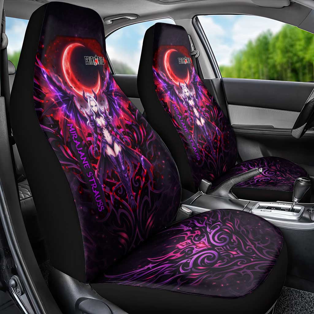 Mirajane Strauss Demon Form Fairy Tail Car Seat Cover Crimson Moon Demon Aesthetic with Gothic Purple Tribal Design