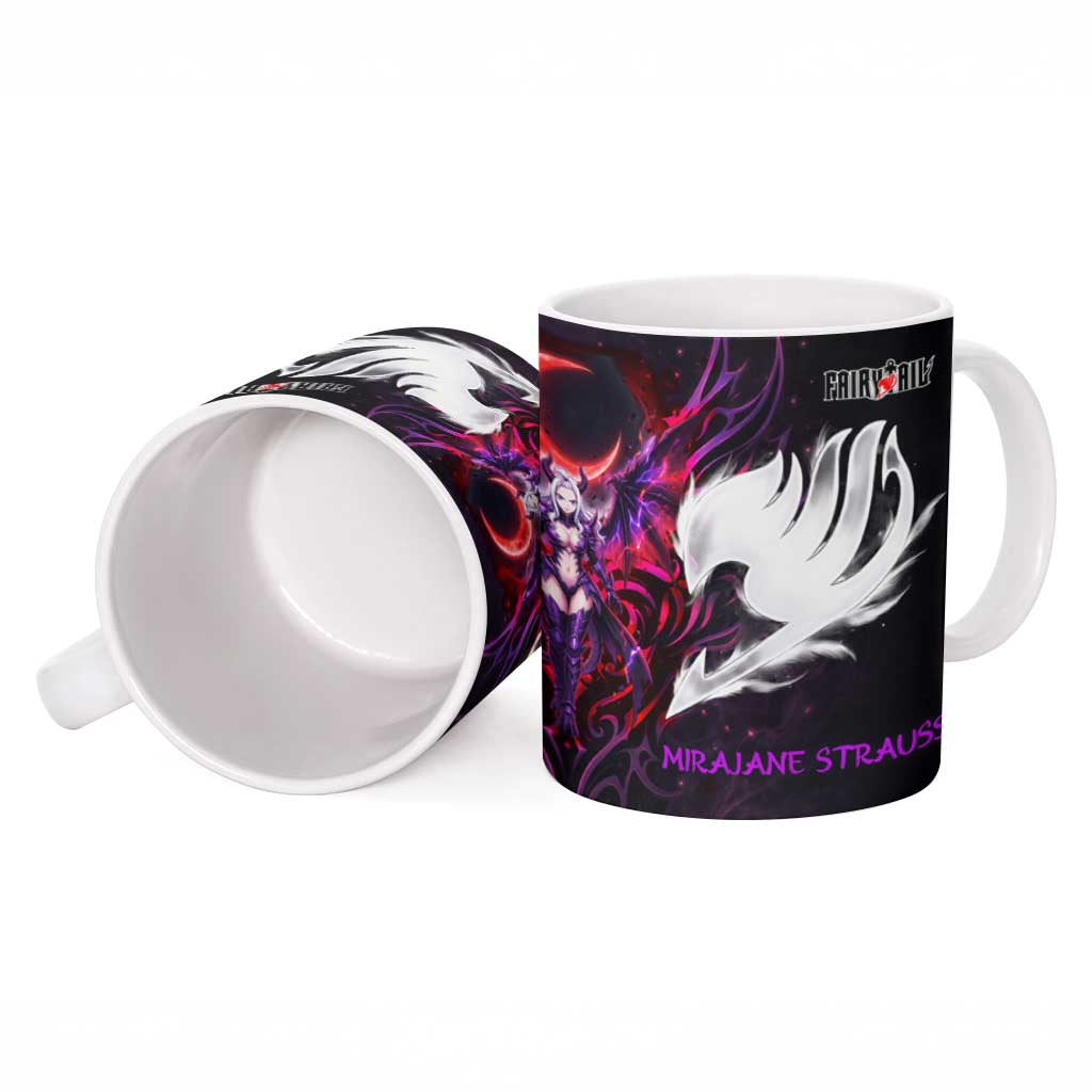 Mirajane Strauss Demon Form Fairy Tail Ceramic Mug Crimson Moon Demon Aesthetic with Gothic Purple Tribal Design