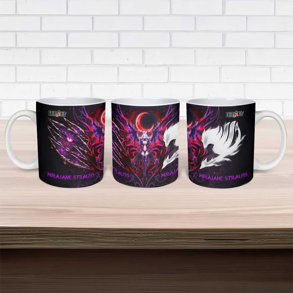 Mirajane Strauss Demon Form Fairy Tail Ceramic Mug Crimson Moon Demon Aesthetic with Gothic Purple Tribal Design