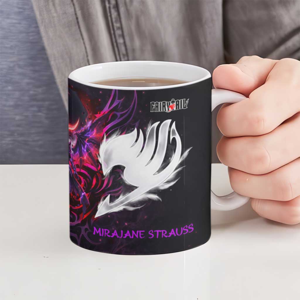Mirajane Strauss Demon Form Fairy Tail Ceramic Mug Crimson Moon Demon Aesthetic with Gothic Purple Tribal Design