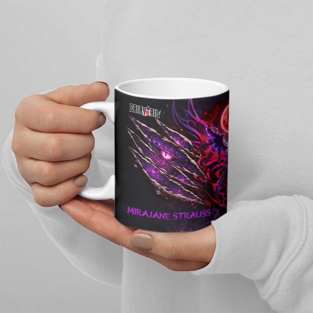 Mirajane Strauss Demon Form Fairy Tail Ceramic Mug Crimson Moon Demon Aesthetic with Gothic Purple Tribal Design